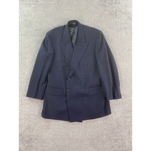 Vintage Harve Bernard Suit Jacket 46 R Navy Wool Solid Double Breasted Designer